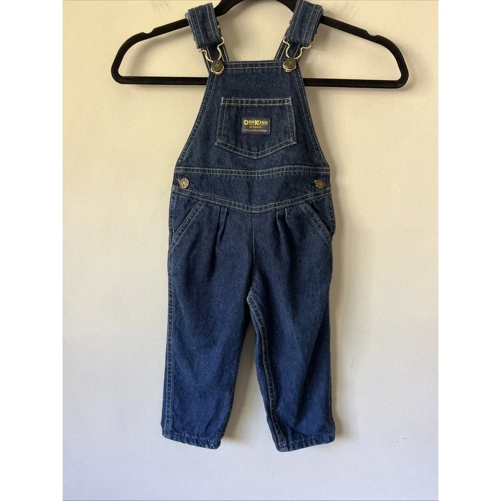 Vintage OshKosh B'Gosh Overalls Size 2T Indigo Blue Vestbak USA Made Pleated
